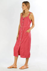 TENCEL BUTTON UP SLEEVELESS MIDI DRESS