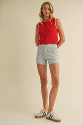 HIGH RISE PATCH POCKET DENIM SHORT