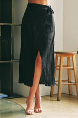 WRAP TIE MIDI SKIRT