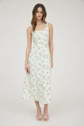 FLORAL SLEEVELESS BUTTON DOWN MIDI DRESS