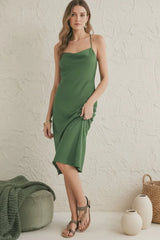COWL NECKLINE MIDI DRESS WITH SHAWL