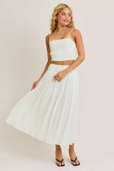 SMOCKED SPAGHETTI STRAP CROP TOP
