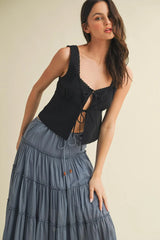SCALLOP TRIM EDGE TIE FRONT SLEEVELESS TOP