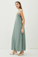 V-NECK ADJUSTABLE STRAP MAXI DRESS