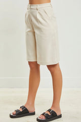 PLEATED WIDE LEG HALF PANTS