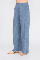 TEXTURED WIDE LEG PANTS BACK ELASTIC WAIST