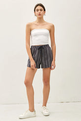 BREEZY COTTON BLEND STRIPED SHORTS