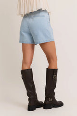PLEATED HIGH WAISTED DENIM SHORTS