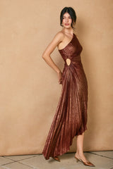 ASYMMETRICAL PLEATED ONE-SHOULDER MAXI DRESS