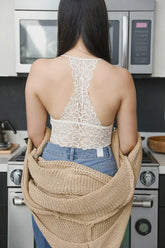 RACERBACK FLOWER LACE BRALETTE PADDED TOP