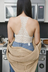 RACERBACK FLOWER LACE BRALETTE PADDED TOP