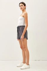 BREEZY COTTON BLEND STRIPED SHORTS