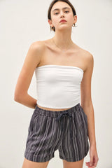 BREEZY COTTON BLEND STRIPED SHORTS