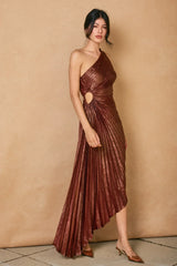 ASYMMETRICAL PLEATED ONE-SHOULDER MAXI DRESS