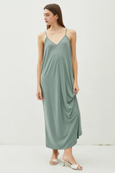 V-NECK ADJUSTABLE STRAP MAXI DRESS