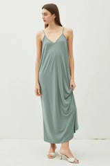 V-NECK ADJUSTABLE STRAP MAXI DRESS