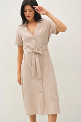 STRIPED UTILLITY STYLE TIE AT WAIST MIDI DRESS