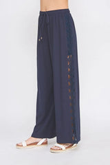 LINEN BLEND ELASTIC TIE-WAIST WIDE LEG PANTS