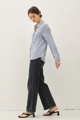 STRIPED COTTON GAUZE BUTTON UP TOP