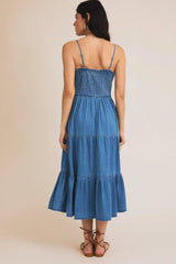 SLEEVELESS SMOCKED TOP TIERED DRESS