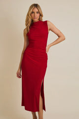 MOCK NECK SLEEVELESS GLITTER MIDI DRESS