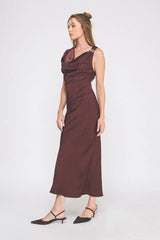 DRAPED SLEEVELESS MIDI DRESS