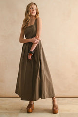 STITCH FRONT PLEATED DETAIL DRESS