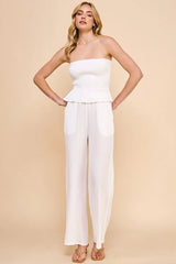 TEXTURED WOVEN ADJUSTABLE TIE WAIST PANTS