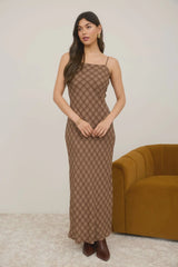 PLAID SPAGHETTI STRAP MAXI DRESS
