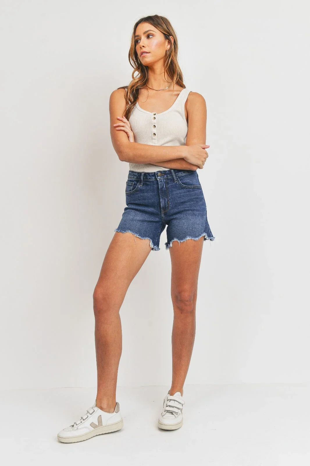 MED-HI-LO HEM DETAIL LONG SUMMER SHORT