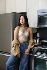 RACERBACK FLOWER LACE BRALETTE PADDED TOP