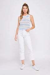 STRIPED CROCHET SCALLOP EDGES KNIT TANK TOP