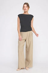 SLEEVELESS BOAT NECK SCRUNCH TANK TOP