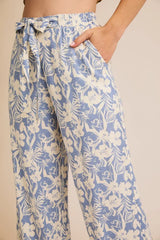 WAIST ELASTIC FRONT SELF TIE FLORAL PANTS