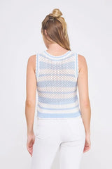 STRIPED CROCHET SCALLOP EDGES KNIT TANK TOP
