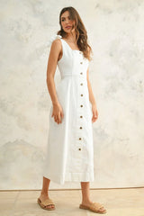 SLEEVELESS BUTTON DOWN STRETCH DRESS