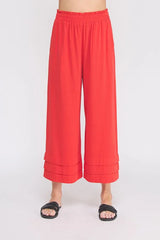 ELASTIC RUFFLE WAIST ANKLE PANTS
