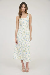 FLORAL SLEEVELESS BUTTON DOWN MIDI DRESS