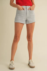 HIGH RISE PATCH POCKET DENIM SHORT