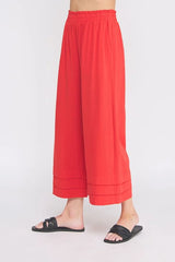 ELASTIC RUFFLE WAIST ANKLE PANTS