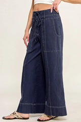 TWILL PULL ON WIDE LEG PANTS