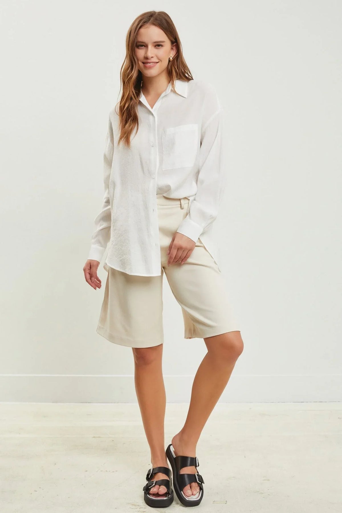 PLEATED WIDE LEG HALF PANTS