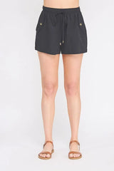 WOVEN ELASTIC TIE-WAIST SHORTS