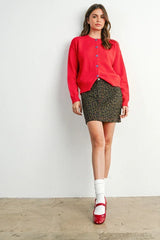 LEOPARD PRINT BUTTONED MINI SKIRT