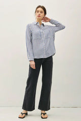 STRIPED COTTON GAUZE BUTTON UP TOP