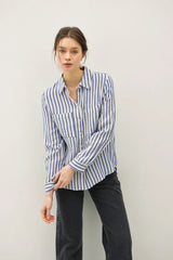 STRIPED COTTON GAUZE BUTTON UP TOP