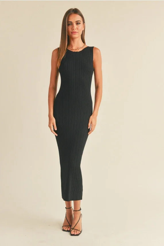 PATTERNED RIB KNITTED LONG DRESS