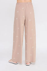BOW EMBROIDERED LINEN PANTS SCALLOP TRIM
