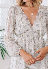 FLORAL PRINT LONG SLEEVE HI LOW MIDI DRESS