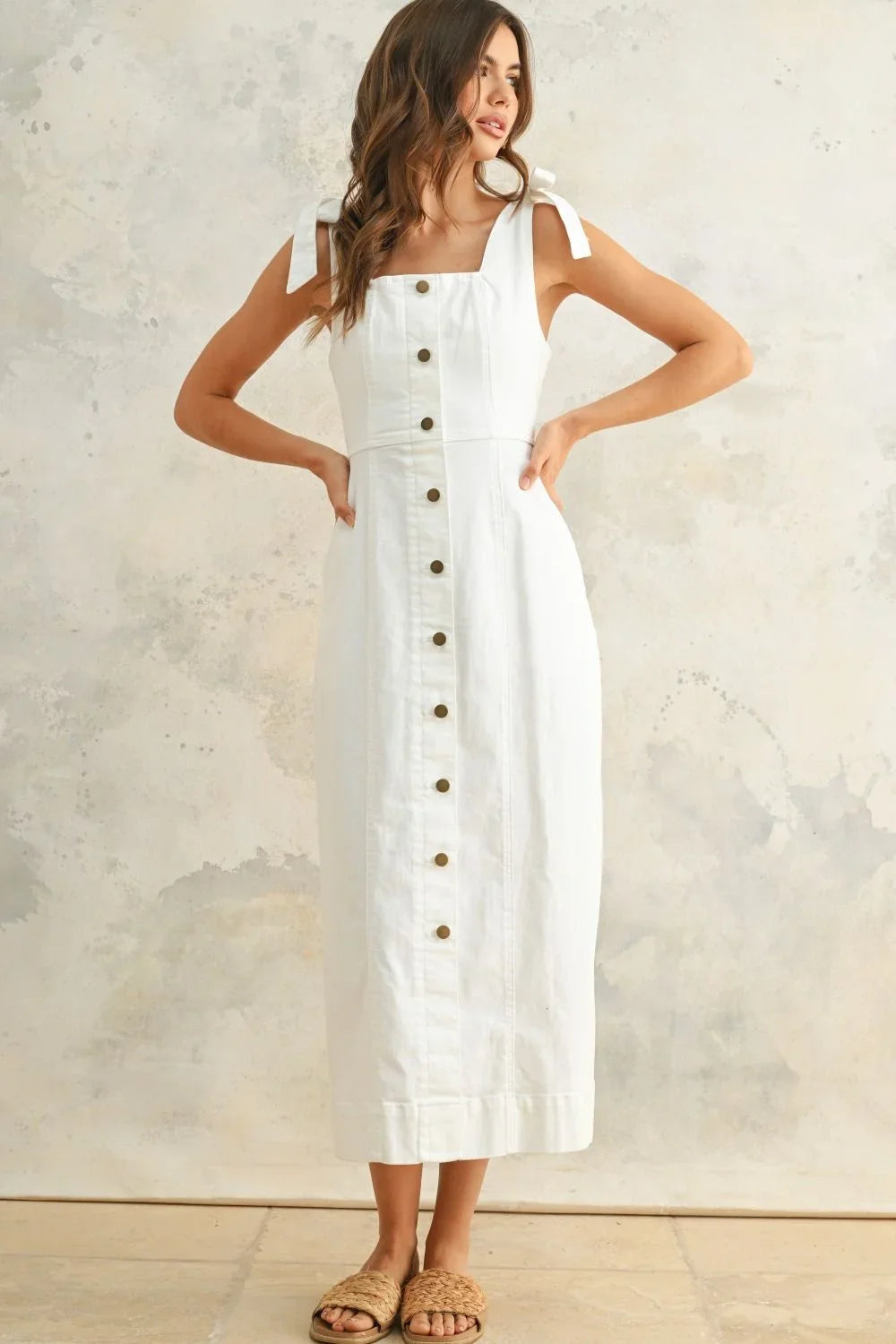 SLEEVELESS BUTTON DOWN STRETCH DRESS